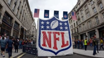Sep 28, 2013; London, UNITED KINGDOM; General view of a NFL shield logo sign at the NFL on Regent Street block party in advance of the NFL International Series game between the Pittsburgh Steelers and the Minnesota Vikings. Mandatory Credit: Kirby Lee-USA TODAY Sports