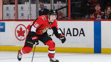 OTTAWA, ON - JANUARY 2: Ryan Dzingel #18 of Ottawa Senators skates against the Vancouver Canucks at Canadian Tire Centre on January 2, 2019 in Ottawa, Ontario, Canada. (Photo by Jana Chytilova/Freestyle Photography/Getty Images)