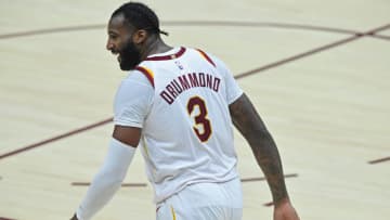Dec 14, 2020; Cleveland, Ohio, USA; Cleveland Cavaliers center Andre Drummond (3) smiles during the second quarter against the Indiana Pacers at Rocket Mortgage FieldHouse. Mandatory Credit: David Dermer-USA TODAY Sports