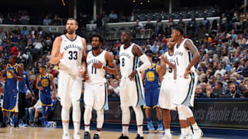 MEMPHIS, TN - OCTOBER 21: The Memphis Grizzlies looks on during the game against the Golden State Warriors on October 21, 2017 at FedExForum in Memphis, Tennessee. NOTE TO USER: User expressly acknowledges and agrees that, by downloading and or using this photograph, User is consenting to the terms and conditions of the Getty Images License Agreement. Mandatory Copyright Notice: Copyright 2017 NBAE (Photo by Joe Murphy/NBAE via Getty Images)