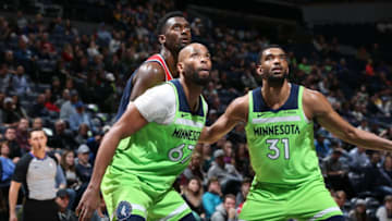 MINNEAPOLIS, MN - MARCH 9: Taj Gibson #67 and Keita Bates-Diop #31 of the Minnesota Timberwolves. Copyright 2019 NBAE (Photo by David Sherman/NBAE via Getty Images)