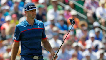 HARTFORD, WI - JUNE 15: Dustin Johnson of the United States reacts after a putt on the 18th green during the first round of the 2017 U.S. Open at Erin Hills on June 15, 2017 in Hartford, Wisconsin. (Photo by Jamie Squire/Getty Images)