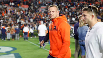 Nov 27, 2021; Auburn, Alabama, USA; Auburn Tigers head coach Bryan Harsin leaves the field after his team fell to the Alabama Crimson Tide in four overtimes at Jordan-Hare Stadium. Mandatory Credit: John Reed-USA TODAY Sports