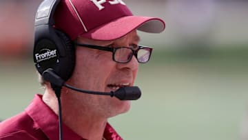 WINSTON SALEM, NC - SEPTEMBER 30: Head coach Jimbo Fisher of the Florida State Seminoles watches on against the Wake Forest Demon Deacons during their game at BB