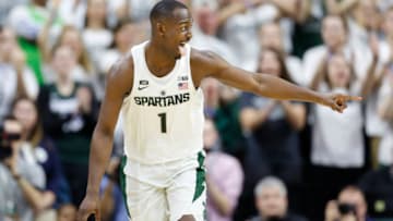 EAST LANSING, MI - FEBRUARY 20: Joshua Langford #1 of the Michigan State Spartans reacts after hitting a 3 point shot in the 2nd half during the Illinois Fighting Illini at Breslin Center on February 20, 2018 in East Lansing, Michigan. (Photo by Rey Del Rio/Getty Images)