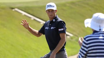 KIAWAH ISLAND, SOUTH CAROLINA - MAY 23: Will Zalatoris of the United States waves on the 16th hole after chipping from a sand area during the final round of the 2021 PGA Championship held at the Ocean Course of Kiawah Island Golf Resort on May 23, 2021 in Kiawah Island, South Carolina. (Photo by Jamie Squire/Getty Images)