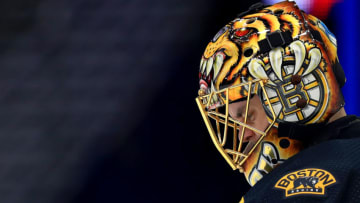 TAMPA, FLORIDA - DECEMBER 12: Tuukka Rask #40 of the Boston Bruins looks on during a game against the Tampa Bay Lightning at Amalie Arena on December 12, 2019 in Tampa, Florida. (Photo by Mike Ehrmann/Getty Images)