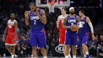 LOS ANGELES, CALIFORNIA - FEBRUARY 22: Kawhi Leonard #2 of the LA Clippers reacts during the third quarter in a game against the Sacramento Kings at Staples Center on February 22, 2020 in Los Angeles, California. NOTE TO USER: User expressly acknowledges and agrees that, by downloading and or using this Photograph, user is consenting to the terms and conditions of the Getty Images License Agreement. (Photo by Katelyn Mulcahy/Getty Images)