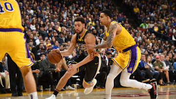 Los Angeles Lakers, Klay Thompson, Kyle Kuzma (Photo by Garrett Ellwood/NBAE via Getty Images)