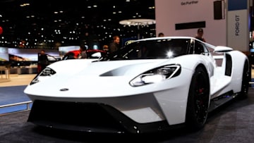 CHICAGO - FEBRUARY 11: 2016 Ford GT is on display at the 108th Annual Chicago Auto Show at McCormick Place in Chicago, Illinois on February 11, 2016. (Photo By Raymond Boyd/Getty Images)