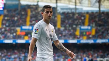 LA CORUNA, SPAIN - MAY 14: James Rodriguez of Real Madrid reacts during the La Liga match between RC Deportivo La Coruna and Real Madrid CF at Riazor Stadium on May 14, 2016 in La Coruna, Spain. (Photo by Juan Manuel Serrano Arce/Getty Images)