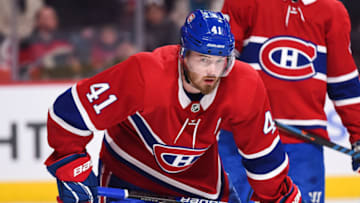 MONTREAL, QC - FEBRUARY 02: Montreal Canadiens left wing Paul Byron (41) waits for a faceoff during the New Jersey Devils versus the Montreal Canadiens game on February 02, 2019, at Bell Centre in Montreal, QC (Photo by David Kirouac/Icon Sportswire via Getty Images)
