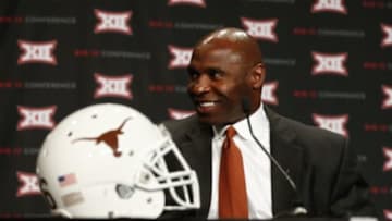 Jul 22, 2014; Dallas, TX, USA; Texas Longhorns head coach Charlie Strong speaks to the media during the Big 12 Media Day at the Omni Dallas. Mandatory Credit: Kevin Jairaj-USA TODAY Sports