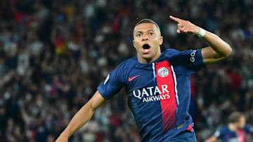 PARIS, FRANCE - AUGUST 26: Kylian Mbappé of Paris Saint-Germain celebrates during the French Ligue 1 match between Paris Saint-Germain (PSG) and RC Lens at Parc des Princes Stadium on AUGUST 26, 2023 in Paris, France. (Photo by Christian Liewig - Corbis/Corbis via Getty Images)