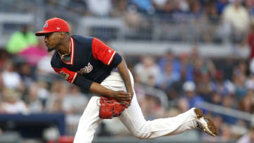 ATLANTA, GA - AUGUST 25: Pitcher Julio Teheran