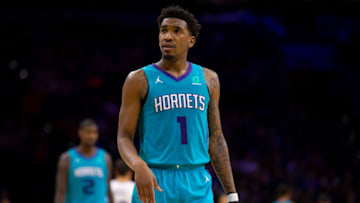 PHILADELPHIA, PA - NOVEMBER 10: Malik Monk #1 of the Charlotte Hornets looks on against the Philadelphia 76ers at the Wells Fargo Center on November 10, 2019 in Philadelphia, Pennsylvania. The 76ers defeated the Hornets 114-106. NOTE TO USER: User expressly acknowledges and agrees that, by downloading and/or using this photograph, user is consenting to the terms and conditions of the Getty Images License Agreement. (Photo by Mitchell Leff/Getty Images)