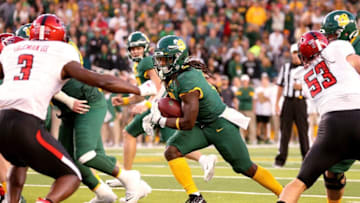 WACO, TEXAS - OCTOBER 12: JaMycal Hasty #6 of the Baylor Bears runs the ball against the Texas Tech Red Raiders in the final play of the game on October 12, 2019 in Waco, Texas. (Photo by Richard Rodriguez/Getty Images)