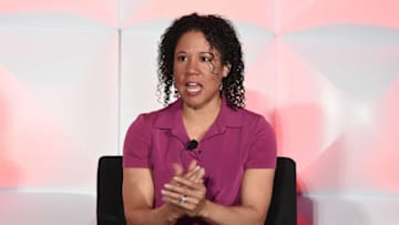 NEW YORK, NY - SEPTEMBER 15: WNBA All-Star, Olympic Gold Medalist, College Basketball Analyst, WNBA and ESPN Kara Lawson speaks at the 2014 Women in Cable Telecommunications Leadership Conference on September 16, 2014 in New York City. (Photo by Larry Busacca/Getty Images for Women in Cable Telecommunications)