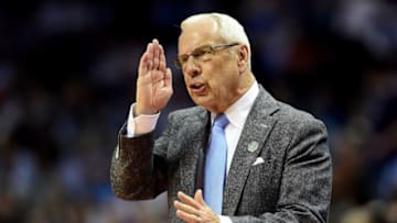 CHARLOTTE, NC - MARCH 18: Head coach Roy Williams of the North Carolina Tar Heels reacts against the Texas A&M Aggies during the second round of the 2018 NCAA Men's Basketball Tournament at Spectrum Center on March 18, 2018 in Charlotte, North Carolina. (Photo by Jared C. Tilton/Getty Images)