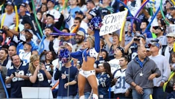 Oct 28, 2012; Arlington, TX, USA; Dallas Cowboys cheerleader performs in front of the fans prior to the game against the New York Giants at Cowboys Stadium. Mandatory Credit: Matthew Emmons-USA TODAY Sports