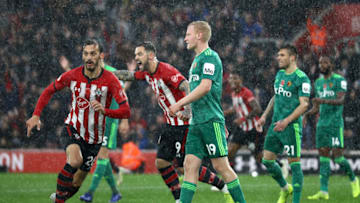 SOUTHAMPTON, ENGLAND - NOVEMBER 10: Manolo Gabbiadini of Southampton celebrates after scoring his team's first goal during the Premier League match between Southampton FC and Watford FC at St Mary's Stadium on November 10, 2018 in Southampton, United Kingdom. (Photo by Bryn Lennon/Getty Images)
