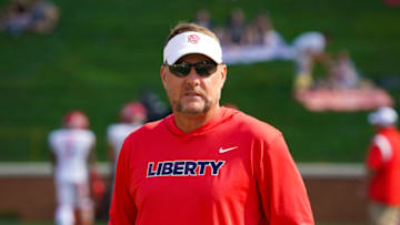 Auburn footballSep 17, 2022; Winston-Salem, North Carolina, USA; Liberty Flames head coach Hugh Freeze looks on against the Wake Forest Demon Deacons before the game at Truist Field. Mandatory Credit: James Guillory-USA TODAY Sports