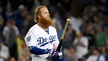 LOS ANGELES, CA - OCTOBER 26: Justin Turner #10 of the Los Angeles Dodgers reacts after his twelfth inning strike out against the Boston Red Sox in Game Three of the 2018 World Series at Dodger Stadium on October 26, 2018 in Los Angeles, California. (Photo by Harry How/Getty Images)