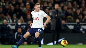 LONDON, ENGLAND - FEBRUARY 05: Dejan Kulusevski of Tottenham Hotspur controls the ball during the Emirates FA Cup Fourth Round match between Tottenham Hotspur and Brighton & Hove Albion at Tottenham Hotspur Stadium on February 05, 2022 in London, England. (Photo by Paul Harding/Getty Images)