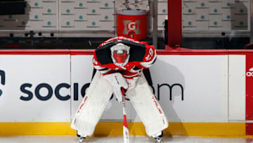 Mackenzie Blackwood #29 of the New Jersey Devils. (Photo by Bruce Bennett/Getty Images)