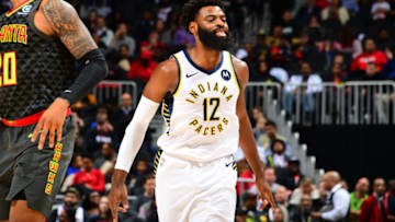 ATLANTA, GA - DECEMBER 26: Tyreke Evans #12 of the Indiana Pacers smiles after play against the Atlanta Hawks on December 26, 2018 at State Farm Arena in Atlanta, Georgia. NOTE TO USER: User expressly acknowledges and agrees that, by downloading and/or using this Photograph, user is consenting to the terms and conditions of the Getty Images License Agreement. Mandatory Copyright Notice: Copyright 2018 NBAE (Photo by Scott Cunningham/NBAE via Getty Images)