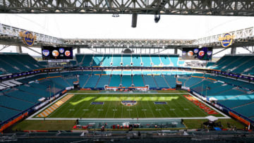 MIAMI GARDENS, FLORIDA - DECEMBER 30: A general view of the field prior to a game between the Clemson Tigers and the Tennessee Volunteers in the Capital One Orange Bowl at Hard Rock Stadium on December 30, 2022 in Miami Gardens, Florida. (Photo by Megan Briggs/Getty Images)