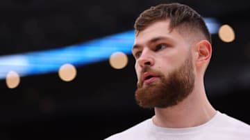 CHICAGO, ILLINOIS - MARCH 09: Hunter Dickinson #1 of the Michigan Wolverines looks on prior to the second round of the Big Ten Tournament against the Rutgers Scarlet Knights at United Center on March 09, 2023 in Chicago, Illinois. (Photo by Michael Reaves/Getty Images)