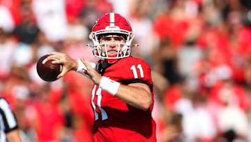 ATHENS, GA - SEPTEMBER 7: Quarterback Jake Fromm #11 of the Georgia Bulldogs throws the ball during the first half vs the Murray State Racers at Sanford Stadium on September 7, 2019 in Athens, Georgia. (Photo by Carmen Mandato/Getty Images)