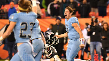 DENVER, CO - DECEMBER 1: Luke McCaffrey (2) and Valor Christian football team celebrate winning of Class 5A state football championship game against Cherry Creek at Broncos Stadium at Mile High. December 1, 2018. Valor Christian won 24-14. (Photo by Hyoung Chang/The Denver Post via Getty Images)