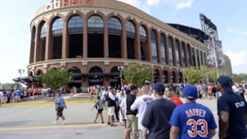 Jul 15, 2013; Flushing , NY, USA; A general view as fans line up to enter the stadium before the Home Run Derby in advance of the 2013 All Star Game at Citi Field. Mandatory Credit: Robert Deutsch-USA TODAY Sports