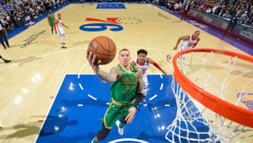 PHILADELPHIA, PA - JANUARY 9: Daniel Theis #27 of the Boston Celtics shoots the ball against the Philadelphia 76ers on January 9, 2020 at the Wells Fargo Center in Philadelphia, Pennsylvania NOTE TO USER: User expressly acknowledges and agrees that, by downloading and/or using this Photograph, user is consenting to the terms and conditions of the Getty Images License Agreement. Mandatory Copyright Notice: Copyright 2020 NBAE (Photo by Jesse D. Garrabrant/NBAE via Getty Images)