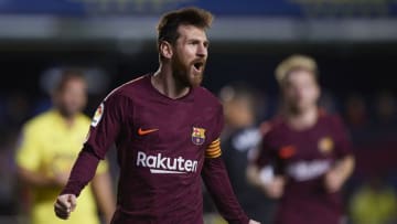 VILLARREAL, SPAIN - DECEMBER 10: Lionel Messi of Barcelona celebrates scoring his team's second goal during the La Liga match between Villarreal and Barcelona at Estadio La Ceramica on December 10, 2017 in Villarreal, Spain. (Photo by Fotopress/Getty Images)