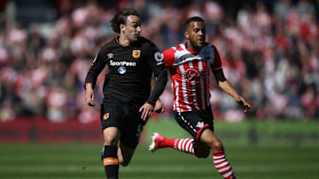 SOUTHAMPTON, ENGLAND - APRIL 29: Lazar Markovic of Hull City and Ryan Bertrand of Southampton during the Premier League match between Southampton and Hull City at St Mary's Stadium on April 29, 2017 in Southampton, England. (Photo by Julian Finney/Getty Images)