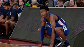 LAS VEGAS, NV - JULY 11: Shai Gilgeous-Alexander #2 of the LA Clippers looks on from the floor during the game against the Washington Wizards during the 2018 Las Vegas Summer League on July 11, 2018 at the Cox Pavilion in Las Vegas, Nevada. NOTE TO USER: User expressly acknowledges and agrees that, by downloading and/or using this photograph, user is consenting to the terms and conditions of the Getty Images License Agreement. Mandatory Copyright Notice: Copyright 2018 NBAE (Photo by David Dow/NBAE via Getty Images)