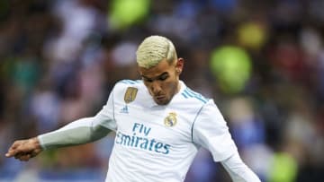 MALAGA, SPAIN - APRIL 15: France Theo Hernandez of Real Madrid controls the ball during the La Liga match between Malaga CF and Real Madrid CF at Estadio La Rosaleda on April 15, 2018 in Malaga, Spain. (Photo by Aitor Alcalde/Getty Images)