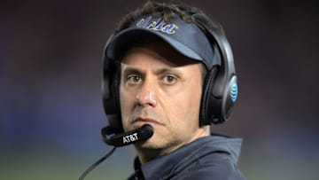 Nov 24, 2017; Pasadena, CA, USA; UCLA Bruins interim coach Jedd Fisch reacts during an NCAA football game against the California Golden Bears at Rose Bowl. UCLA defeated California 30-27. Mandatory Credit: Kirby Lee-USA TODAY Sports