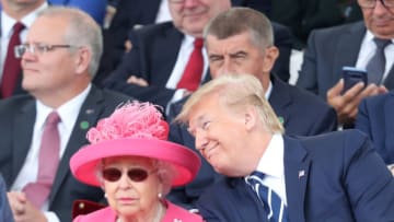 PORTSMOUTH, ENGLAND - JUNE 05: Queen Elizabeth II and US President, Donald Trump attend the D-day 75 Commemorations on June 05, 2019 in Portsmouth, England. The political heads of 16 countries involved in World War II joined Her Majesty, The Queen is on the UK south coast for a service to commemorate the 75th anniversary of D-Day. Overnight it was announced that all 16 had signed an historic proclamation of peace to ensure the horrors of the Second World War are never repeated. The text has been agreed by Australia, Belgium, Canada, Czech Republic, Denmark, France, Germany, Greece, Luxembourg, Netherlands, Norway, New Zealand, Poland, Slovakia, the United Kingdom and the United States of America. (Photo by Chris Jackson-WPA Pool/Getty Images