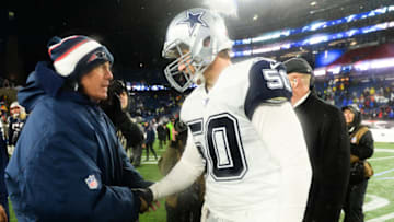 FOXBOROUGH, MA - NOVEMBER 24: Head coach Bill Belichick of the New England Patriots shakes hands with Sean Lee #50 of the Dallas Cowboys following the game at Gillette Stadium on November 24, 2019 in Foxborough, Massachusetts. (Photo by Kathryn Riley/Getty Images)