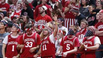 BLOOMINGTON, IN - NOVEMBER 14: Indiana Hoosiers fans cheer during the game against the Mississippi Valley State Delta Devils at Assembly Hall on November 14, 2014 in Bloomington, Indiana. The Hoosiers defeated the Delta Devils 116-65. (Photo by Joe Robbins/Getty Images)