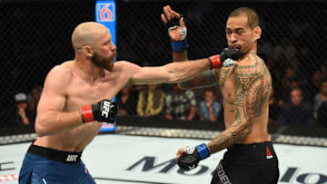 AUSTIN, TX - FEBRUARY 18: Donald Cerrone (L) punches Yancy Medeiros in their welterweight bout during the UFC Fight Night event at Frank Erwin Center on February 18, 2018 in Austin, Texas. (Photo by Josh Hedges/Zuffa LLC/Zuffa LLC via Getty Images)