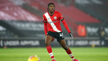 SOUTHAMPTON, ENGLAND - JANUARY 26: Dan N'Lundulu of Southampton during the Premier League match between Southampton and Arsenal at St Mary's Stadium on January 26, 2021 in Southampton, United Kingdom. Sporting stadiums around the UK remain under strict restrictions due to the Coronavirus Pandemic as Government social distancing laws prohibit fans inside venues resulting in games being played behind closed doors. (Photo by Marc Atkins/Getty Images)