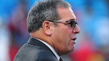 CHARLOTTE, NC - JANUARY 24: General Manager Dave Gettleman of the Carolina Panthers watches warms up before the NFC Championship Game against the Arizona Cardinals at Bank Of America Stadium on January 24, 2016 in Charlotte, North Carolina. (Photo by Scott Cunningham/Getty Images)