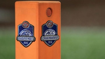ORLANDO, FL - DECEMBER 03: A view of the pylon during the ACC Championship between the Clemson Tigers and the Virginia Tech Hokies on December 3, 2016 in Orlando, Florida. (Photo by Mike Ehrmann/Getty Images)