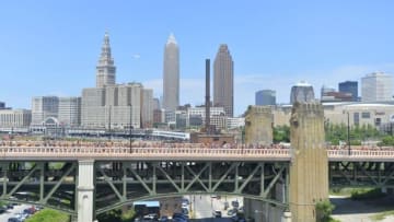 Jun 22, 2016; Cleveland, OH, USA; Fans walk on the Hope Memorial Bridge after the Cleveland Cavaliers NBA championship parade in downtown Cleveland. Mandatory Credit: David Richard-USA TODAY Sports