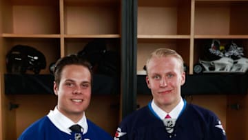 BUFFALO, NY - JUNE 24: Auston Matthews, left, selected first overall by the Toronto Maple Leafs, and Patrik Laine, right, selected second overall by the Winnipeg Jets, pose for a portrait during round one of the 2016 NHL Draft at First Niagara Center on June 24, 2016 in Buffalo, New York. (Photo by Jeff Vinnick/NHLI via Getty Images)